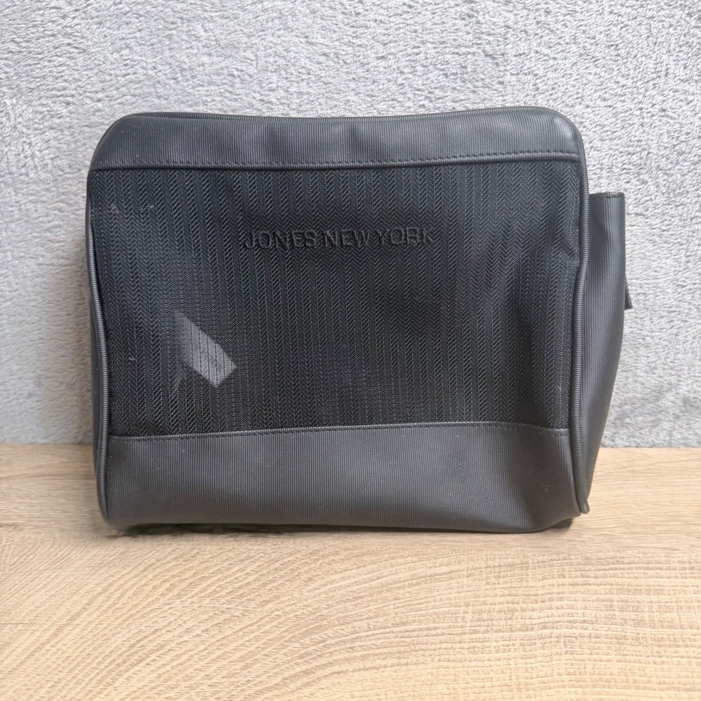 Jones New York Black Cosmetic Bag Travel Toiletry Case Minimal Zip Pouch